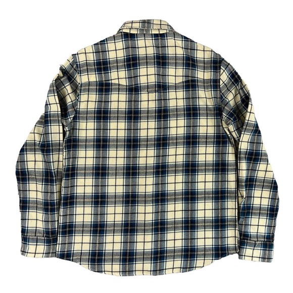 True Religion Men Tan Blue Plaid Long Sleeve Button Snap‎ Shirt Size Medium - Picture 2 of 6